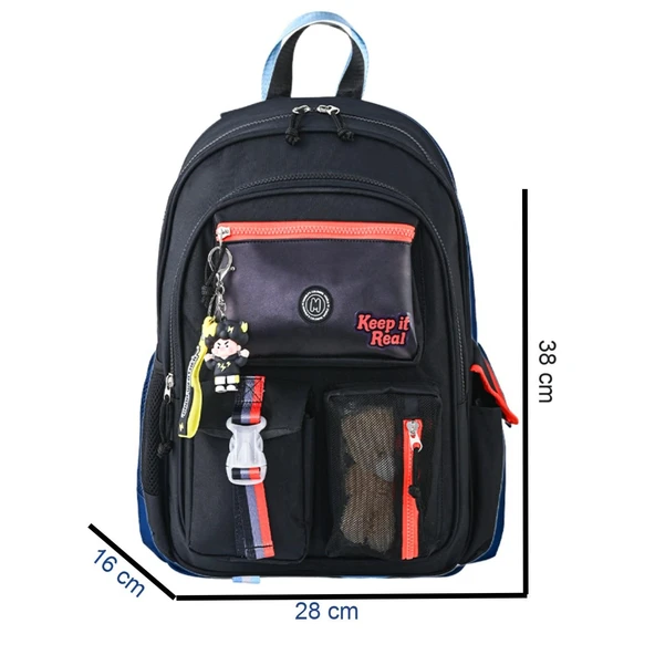 Muggle 3 Bölmeli Black Okul Sırt Çantası + Beslenme Çantası + Kalemlik - Resim 2