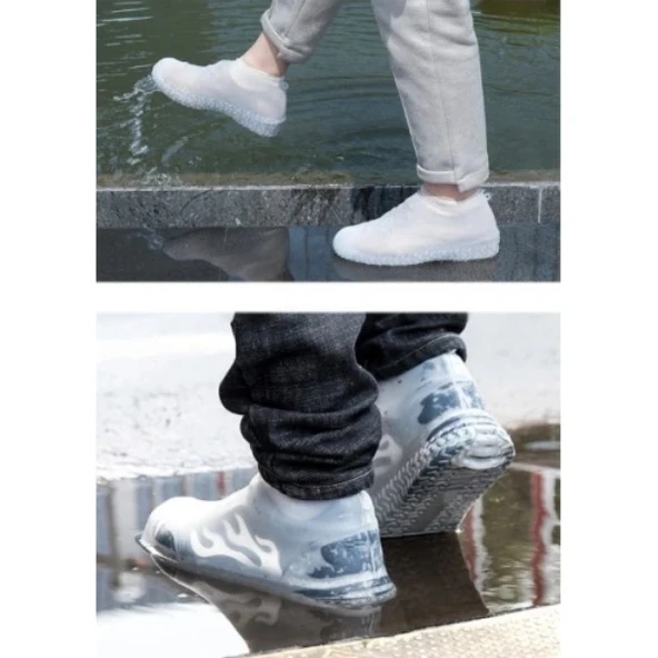 Silikon Ayakkabı Kılıfı Kaymaz Su Kir Geçirmez  M Beden Beyaz - 2