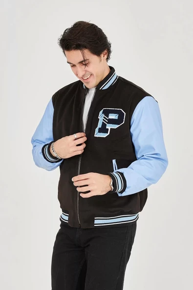 Erkek İçten Elyaf ve Astarlı Kolları Suni Deri Ceket - Mavi - 7