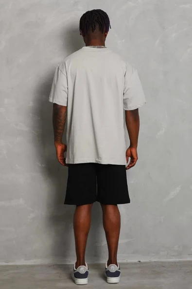 Unisex Oversize Düz Bisiklet Yaka T-Shirt - Gri ürün görseli 1