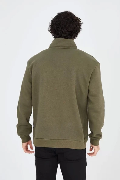 Erkek Yarım Fermuarlı Baskılı Sweat - Yeşil - Resim 3