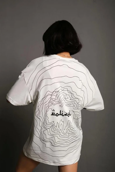 Kadın Bisiklet Yakalı Sırt Baskılı Oversize T-Shirt - Beyaz ürün görseli 1