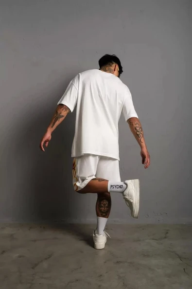 Erkek Alev Baskılı İkili Şortlu Takım - Beyaz - Resim 5