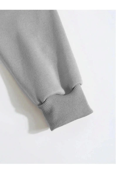 Erkek Düz Kapüşonlu Sweat - Boyalı Gri - Resim 4