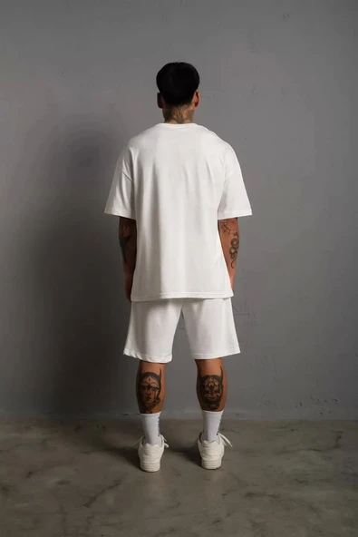Erkek Alev Baskılı İkili Şortlu Takım - Beyaz - Resim 2