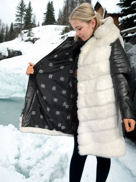 Kadın Hakiki Deri ve Suni Kürk - Beyaz - 3