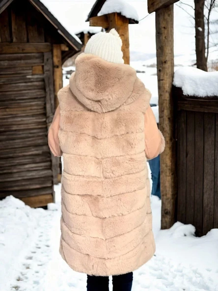 Kadın Suni Kürk Hakiki Deri - Somon - 4