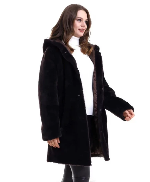 Kadın Reks Kapüşonlu - Kahverengi - 5