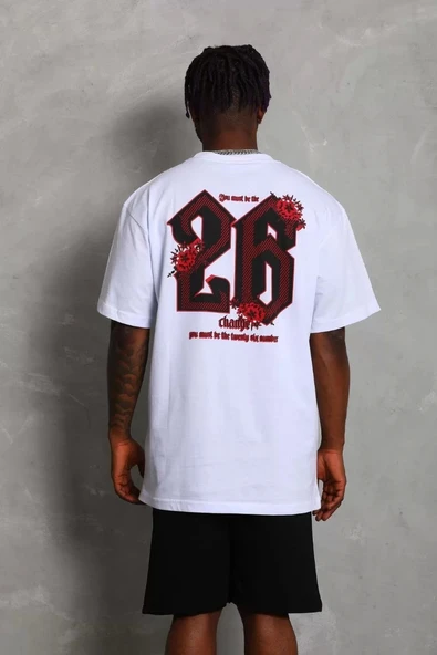 Unisex Oversize Baskılı Bisiklet Yaka T-Shirt - Beyaz - Resim 2