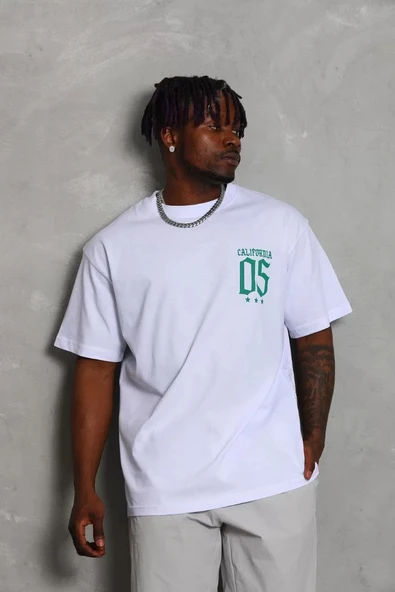 Unisex Oversize Baskılı Bisiklet Yaka T-Shirt - Beyaz - Resim 2