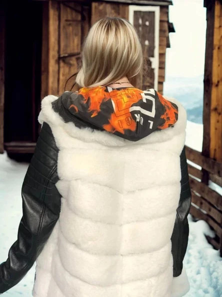 Kadın Hakiki Deri ve Suni Kürk - Beyaz - 4