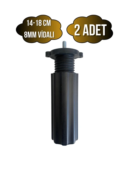 Siyah 14-18cm Ayarlı Plastik Orta Ayak Mobilya Masa ve Dolap Ayağı(14-18CM)(SİYAH)(8MM VİDALI) Siyah 14-18cm 14-18cm - 2 ADET ürün görseli
