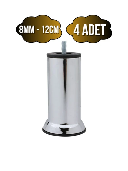 Metal Ayak Vidalı Pasolu Mobilya Yatak Koltuk Baza Ayağı(METAL)(10CM - 12CM - 15CM)(8MM)(VİDALI) Krom 12cm 12cm - 4 ADET - 1