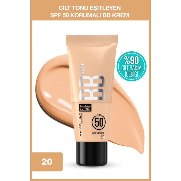 Maybelline New York Fit Me Nude Cilt Bakımı Etkili Nemlendirici SPF50 BB Krem - 20 ürün görseli 1