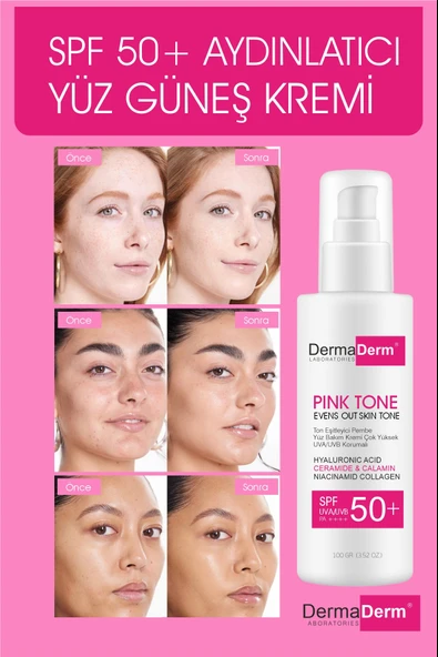Dermaderm +50 SPF Pink Tone Aydınlatıcı Ton Eşitleyici Yüz Bakım ve Güneş Kremi 100 ml. - 4