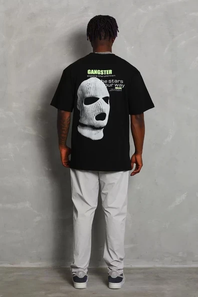 Unisex Oversize Baskılı Bisiklet Yaka T-Shirt - Siyah - Resim 6