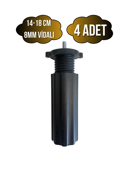 Siyah 14-18cm Ayarlı Plastik Orta Ayak Mobilya Masa ve Dolap Ayağı(14-18CM)(SİYAH)(8MM VİDALI) Siyah 14-18cm 14-18cm - 4 ADET ürün görseli