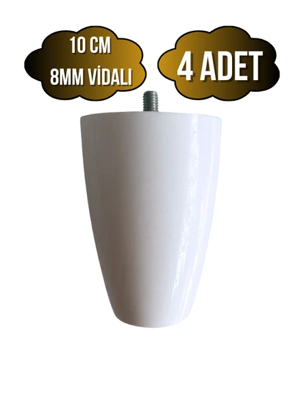 Plastik Ayak 8mm Vidalı Mobilya Koltuk ve Baza Ayağı(BEYAZ)(10CM)(8MM)(VİDALI) Beyaz 10cm 10cm - 4 ADET ürün görseli 1