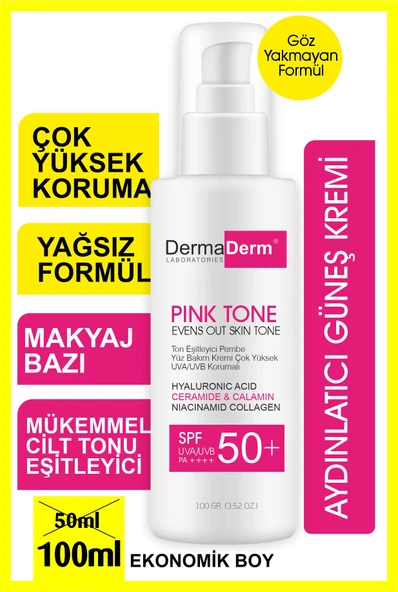 Dermaderm +50 SPF Pink Tone Aydınlatıcı Ton Eşitleyici Yüz Bakım ve Güneş Kremi 100 ml. - 3