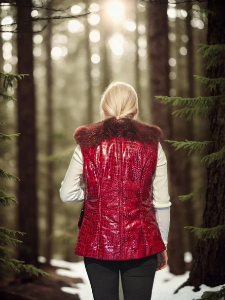 Kadın Kolsuz Fermuarlı Yelek - Kırmızı - 2