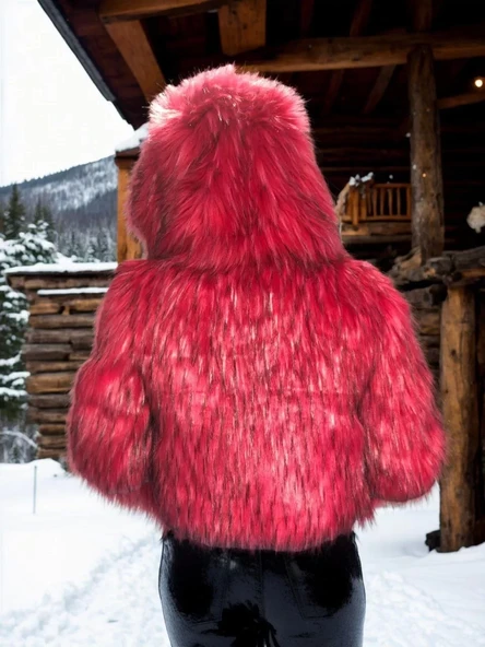 Kadın Uzun Kollu Kürk - Bordo - 3