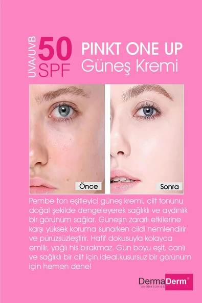 Dermaderm 3 Adet +50 SPF Pink Tone Aydınlatıcı Ton Eşitleyici Yüz Bakım ve Güneş Kremi 3 x 100 ml. - 5
