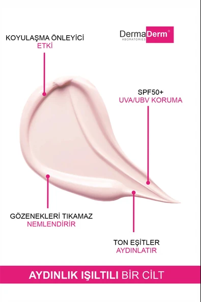 Dermaderm 3 Adet +50 SPF Pink Tone Aydınlatıcı Ton Eşitleyici Yüz Bakım ve Güneş Kremi 3 x 100 ml. - 7