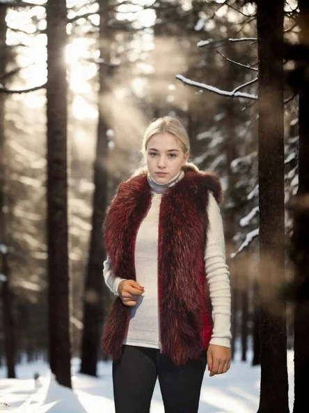 Kadın Kolsuz Fermuarlı Yelek - Kırmızı - 5