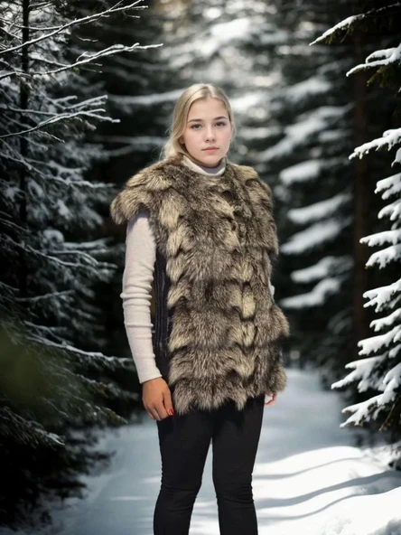 Kadın Kolsuz Hakiki Deri Kürk - Siyah - Resim 3