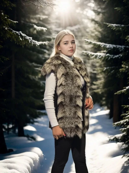 Kadın Kolsuz Hakiki Deri Kürk - Siyah - Resim 5