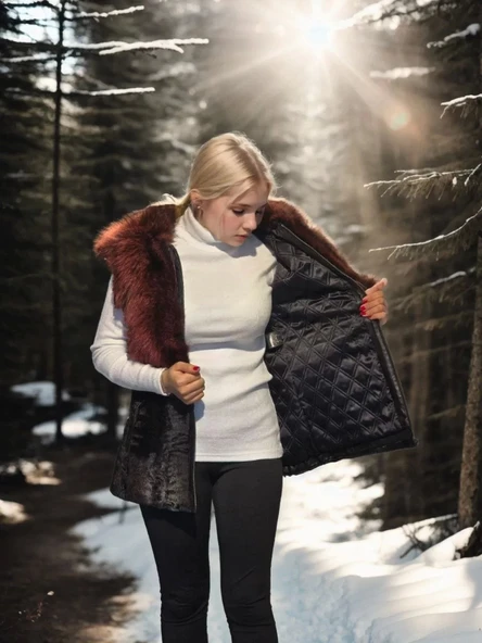 Kadın Kolsuz Hakiki Kürk - Siyah - 3