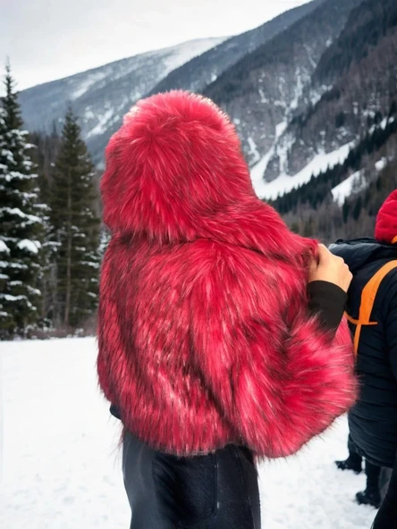 Kadın Uzun Kollu Kürk - Bordo - 2