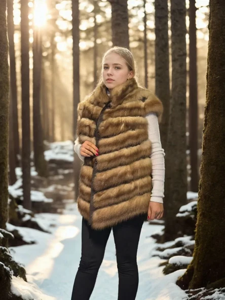 Kadın Kolsuz Hakiki Kürk - Kahve - 4