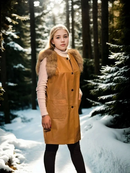 Kadın Kolsuz Hakiki Deri Kürk - Hardal - 3