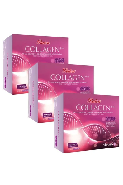 3 Kutu Collagen Tip 1,2,3 Kolajen L-ornitin, Hyaluronik Asit Ve Vitamin C Içeren 30 Saşe 12100 Mg - 1