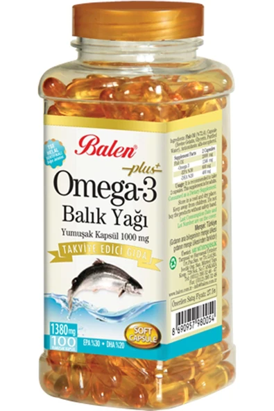 Omega3 Balık Yağı (EPA:300mg + DHA:200mg) Yumuşak Kapsül 100 ADET 1000 mg - 1