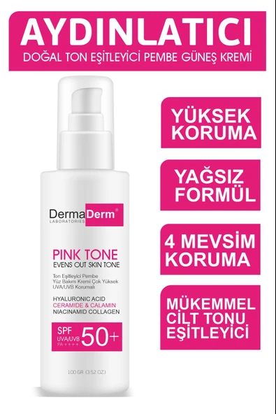 Dermaderm 2 Adet +50 SPF Pink Tone Aydınlatıcı Ton Eşitleyici Yüz Bakım ve Güneş Kremi 2 x 100 ml. - 3
