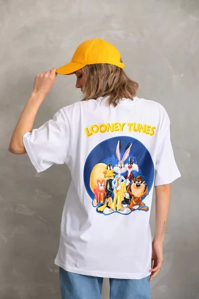 Unisex Baskılı Oversize T-Shirt - Beyaz ürün görseli 1