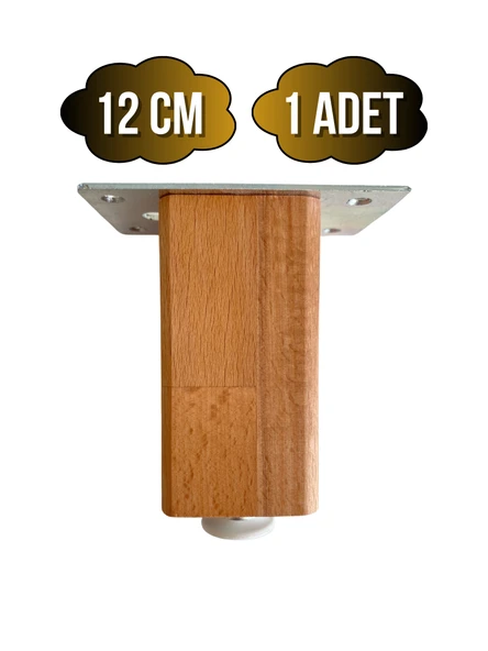 Kale Ayarlı Ahşap Ayak Mobilya Masa ve Dolap Ayağı(KAYIN)(KAYIN/GÜRGEN AĞACI) Ahşap Rengi 12cm 12cm - 1 ADET - 1
