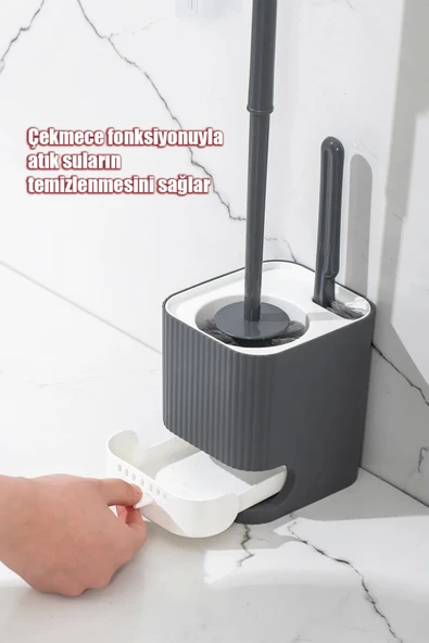 Tilbe Home Klozet Fırçası Banyo Tuvalet Wc Temizleme Fırçası 2li Temizlik Fırçası Hazneli Su Akıtmaz Gri ürün görseli 1
