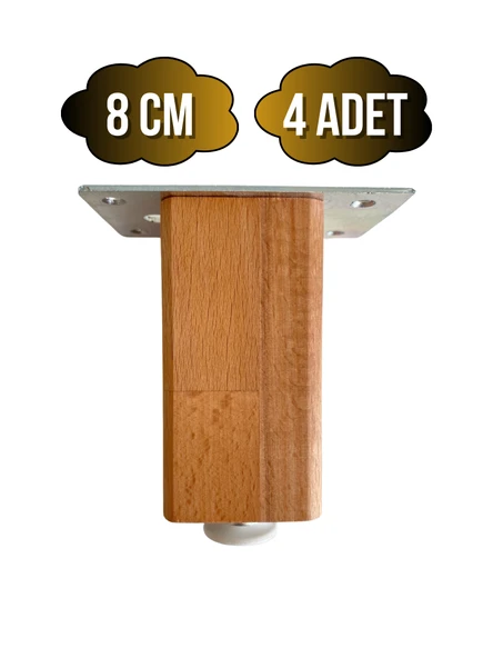 Kale Ayarlı Ahşap Ayak Mobilya Masa ve Dolap Ayağı(KAYIN)(KAYIN/GÜRGEN AĞACI) Ahşap Rengi 8cm 8cm - 4 ADET ürün görseli 1