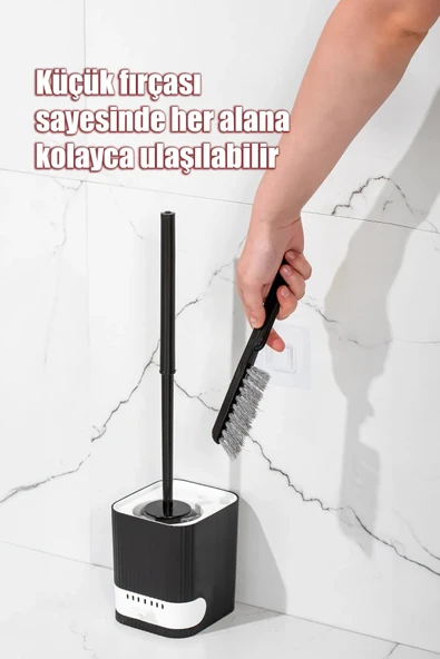 Tilbe Home Klozet Fırçası Banyo Tuvalet Wc Temizleme Fırçası 2li Temizlik Fırçası Hazneli Su Akıtmaz Gri - Resim 3