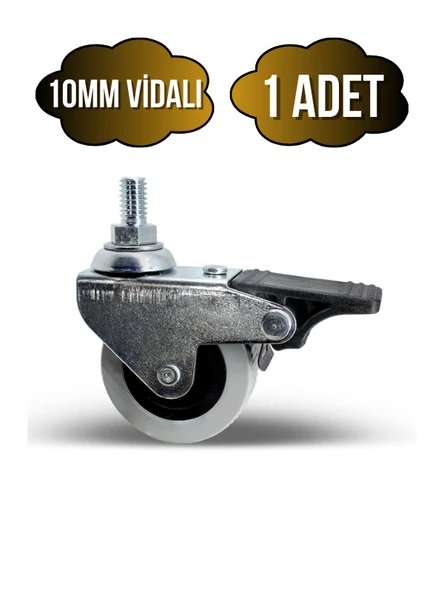 Vidalı Frenli Sandalye Tekeri Koltuk ve Sehpa Tekeri(10MM)(50MM)(KROM - GRİ)(FRENLİ)(VİDALI) Gri GRİ - 1 ADET ürün görseli