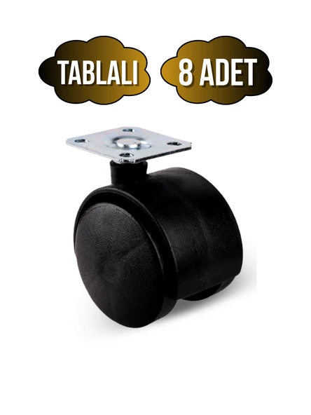 Düz Tablalı Tekerlek 50mm Masa Sehpa Dolap Tekeri(SİYAH)(50MM) Siyah SİYAH - 8 ADET ürün görseli