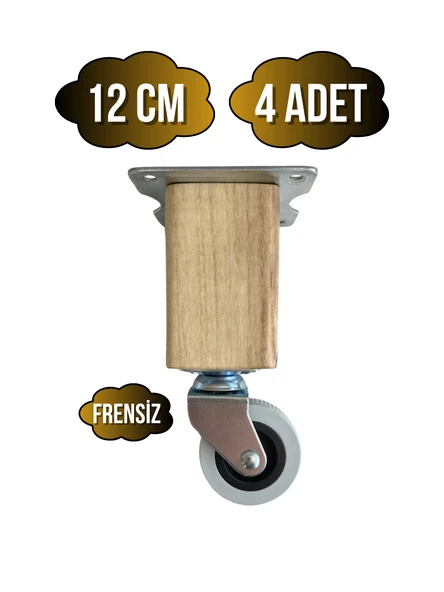 Kale Ahşap Tekerli Ayak Mobilya Masa Dolap Tekerli Ayağı(FRENSİZ)(12CM - 15CM)(CEVİZ AĞACI) Açık Ceviz 12cm FRENSİZ 12cm - 4 ADET ürün görseli