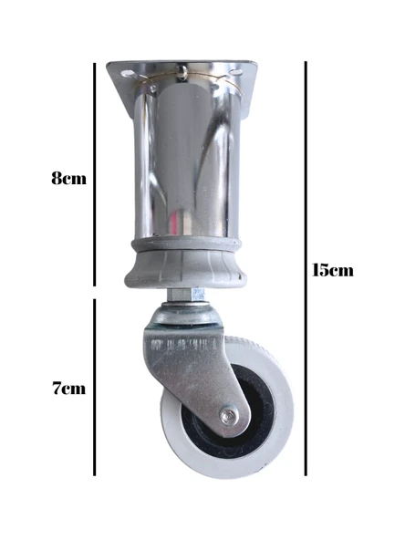 Metal Krom Tekerli Ayak Mobilya Masa ve Dolap Tekerli Ayağı(FRENSİZ)(KROM)(15CM)(AYAK ÇAPI:42MM) Krom 15cm 15cm - 4 ADET - Resim 4