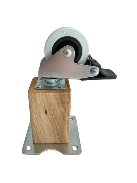 Kale Ahşap Tekerli Ayak Mobilya Masa Dolap Tekerli Ayağı(FRENLİ)(12CM - 15CM)(CEVİZ AĞACI) Açık Ceviz 15cm FRENLİ 15cm - 1 ADET - Resim 3
