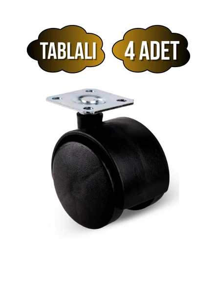 Düz Tablalı Tekerlek 50mm Masa Sehpa Dolap Tekeri(SİYAH)(50MM) Siyah SİYAH - 4 ADET ürün görseli