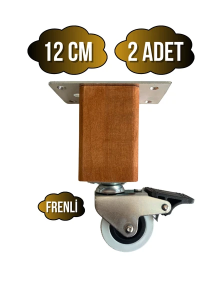 Kale Ahşap Tekerli Ayak Mobilya Masa ve Dolap Tekerli Ayağı(FRENLİ)(12CM-15CM)(KAYIN/GÜRGEN AĞACI) Ceviz 12cm FRENLİ 12cm - 2 ADET - 1