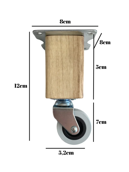Kale Ahşap Tekerli Ayak Mobilya Masa Dolap Tekerli Ayağı(FRENSİZ)(12CM - 15CM)(CEVİZ AĞACI) Açık Ceviz 12cm FRENSİZ 12cm - 4 ADET - Resim 5